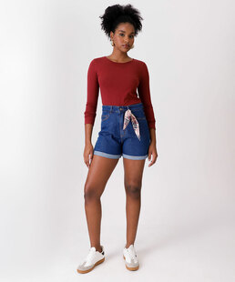 Short Mom Jeans Feminino Lenço