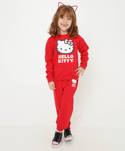 Calça Infantil Moletom Flanelado Hello Kitty Tam 4 a 10 Vermelho