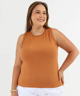 Blusa Regata Plus Size Canelada Marisa Marrom