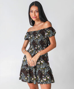 Vestido Feminino Ciganinha Estampa Flores Marisa Preto