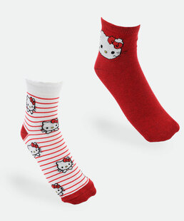 Kit 2 Meias Soquete Feminina Hello Kitty Vermelho