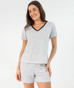 Pijama Feminino Estampa Poá Marisa Cinza