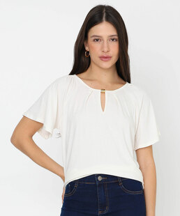 Blusa Feminina Pregas Manga Curta Marisa Off White