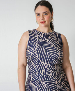 Blusa Plus Size Feminina Estampa Folhas Marisa Azul
