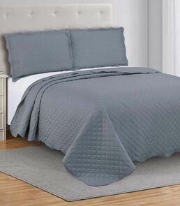 Colcha Grid Queen Camesa Cinza