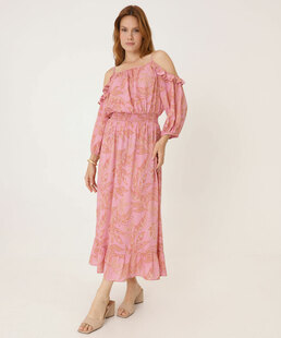 Vestido Midi Feminino Open Shoulder Marisa