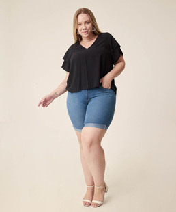 Bermuda Plus Size Feminina Jeans Barra Dobrada Marisa