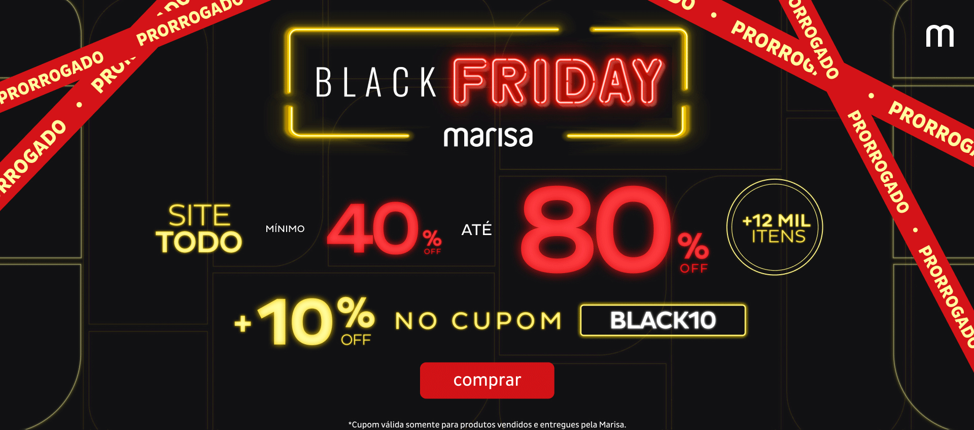 Black Friday - Site todo com no mínimo 40%OFF até 80% OFF +10%OFF com o cupom BLACK10