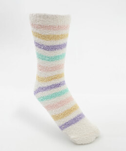 Meia Feminina Cano Médio Chenille Listras Marisa Off White