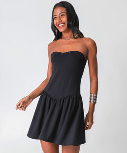 Vestido Feminino Tomara Que Caia Babado Marisa Preto