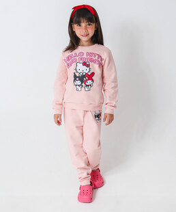 Calça Infantil Moletom Estampa Hello Kitty Tam 4 a 10 Rosa