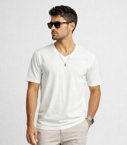 Camiseta Masculina Básica Com Gola Em V Select Bege