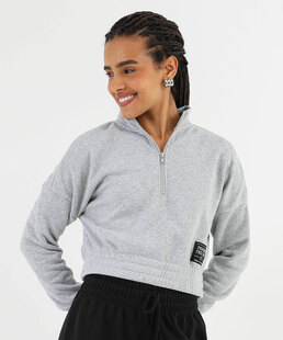 Blusão Feminino Cropped Moletom Mescla Marisa