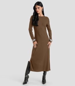 Vestido Feminino Super Midi Canelado Dianna Marrom
