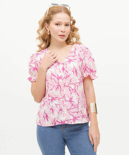 Camisa Feminina Estampada Manga Curta Bufante Marisa