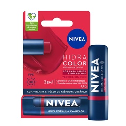 Kit com 3 Unidades de Nivea Hidratante Labial Hidra Color Vermelho FPS 30 4,8g