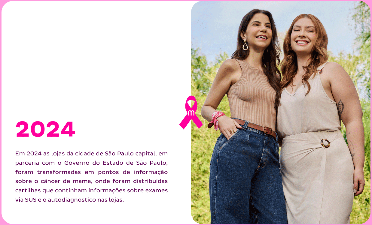 Em 2024, lojas em São Paulo, em parceria com o Governo do Estado, funcionaram como pontos de informação sobre o câncer de mama, distribuindo cartilhas sobre exames via SUS e autodiagnóstico. Em 2024, lojas em São Paulo, em parceria com o Governo do Estado, funcionaram como pontos de informação sobre o câncer de mama, distribuindo cartilhas sobre exames via SUS e autodiagnóstico.