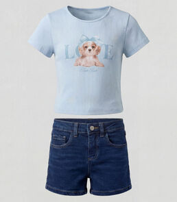 Conjunto Menina Blusa Com Shorts Trick Nick Azul