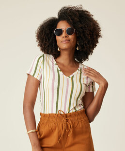 Blusa Feminina Listrada Manga Curta Marisa