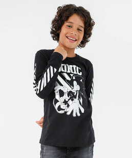 Camiseta Juvenil Manga Longa Sonic Preta
