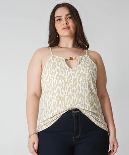 Blusa Plus Size Feminina Estampada Marisa Bege