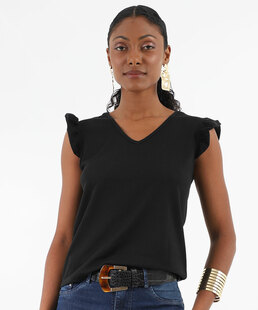 Blusa Regata Feminina Textura Babado Marisa