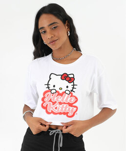 Blusa Cropped Feminina Hello Kitty Sanrio Off White