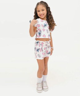 Short Infantil Clochard Stitch Disney Tam 4 a 10