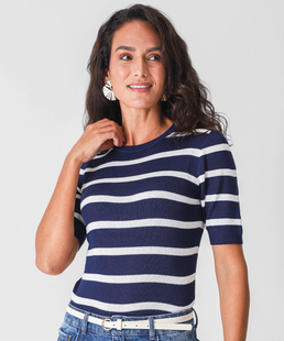 Blusa Feminina Manga Curta Listrada Marisa Azul