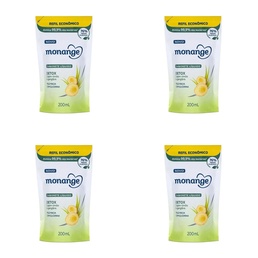 Kit c/4 Sabonetes Liquido Monange 200ml Refil Detox