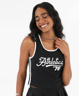 Blusa Regata Feminina Frase Listras Marisa Preto
